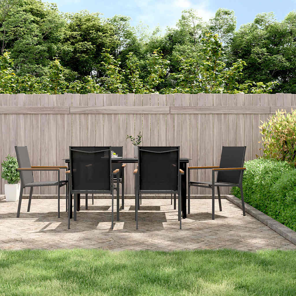 Ensemble à manger de jardin 7 pcs noir textilène et acier