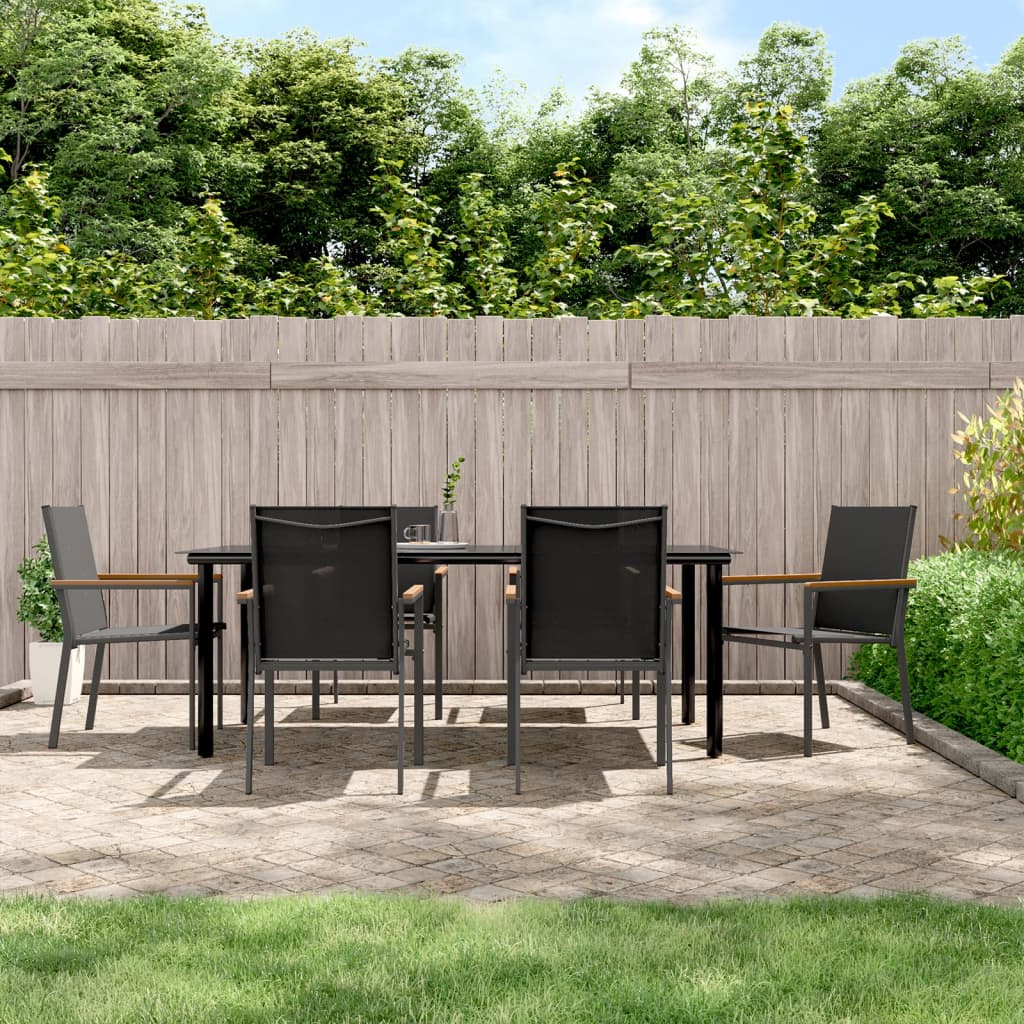 Ensemble à manger de jardin 7 pcs noir textilène et acier