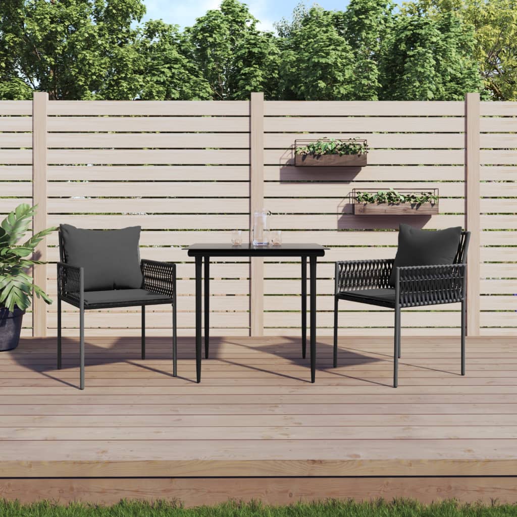 Ensemble à manger de jardin 3 pcs coussins résine tressée acier
