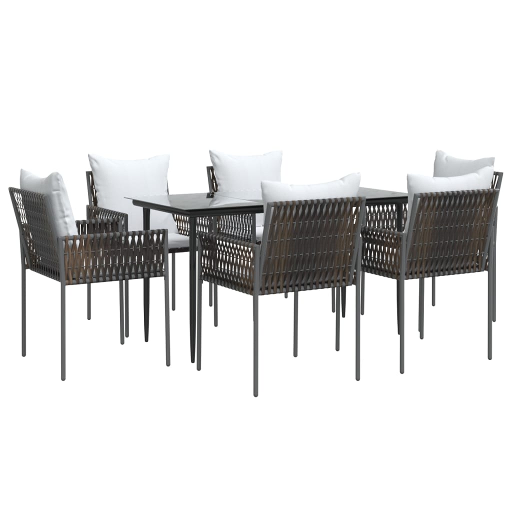 Ensemble à manger de jardin 7 pcs coussins résine tressée acier