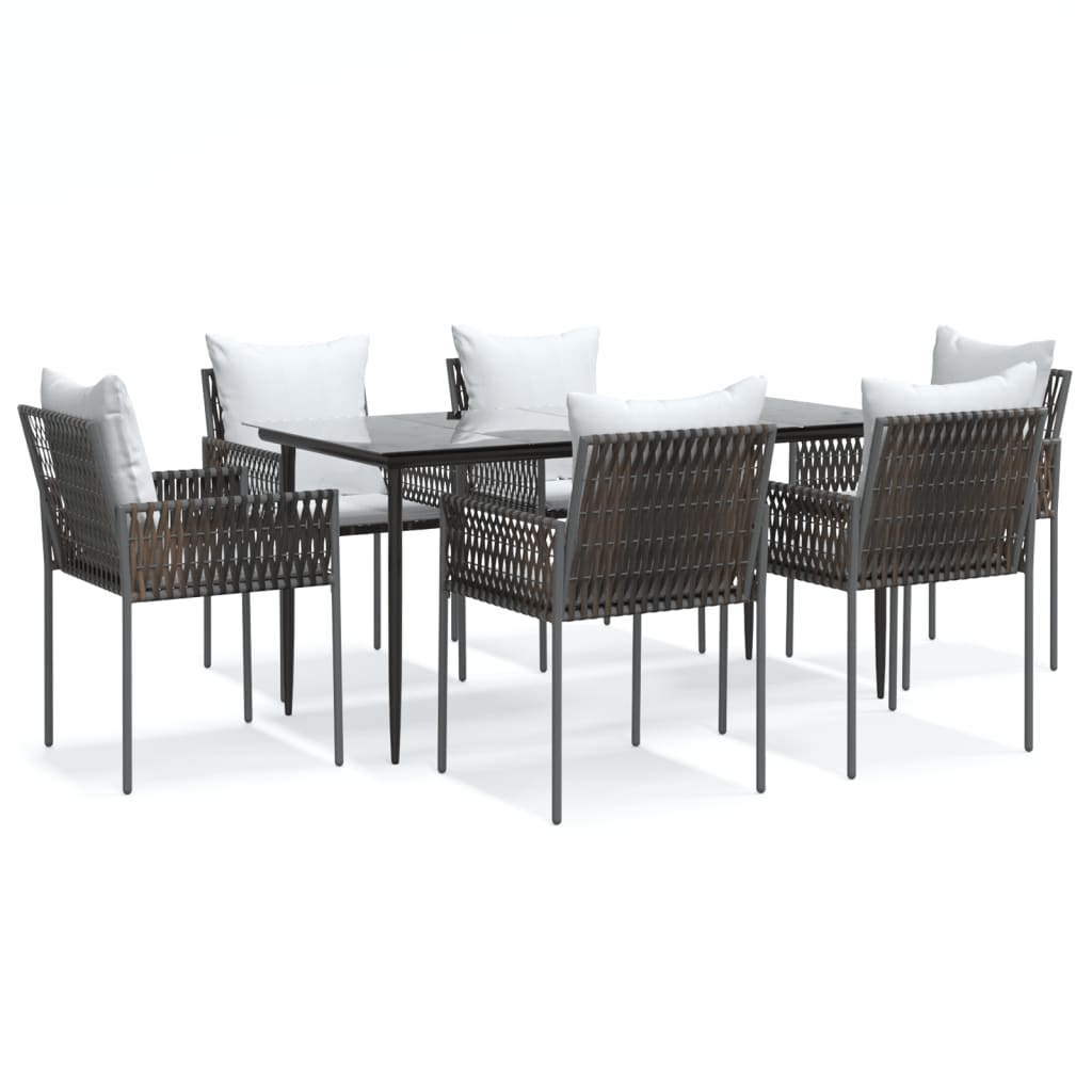 Ensemble à manger de jardin 7 pcs coussins résine tressée acier