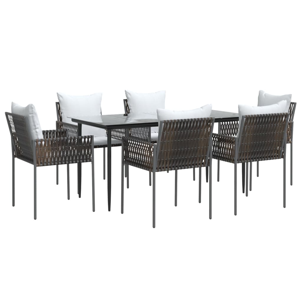 Ensemble à manger de jardin 7 pcs coussins résine tressée acier