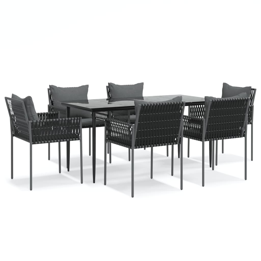 Ensemble à manger de jardin 7 pcs coussins résine tressée acier