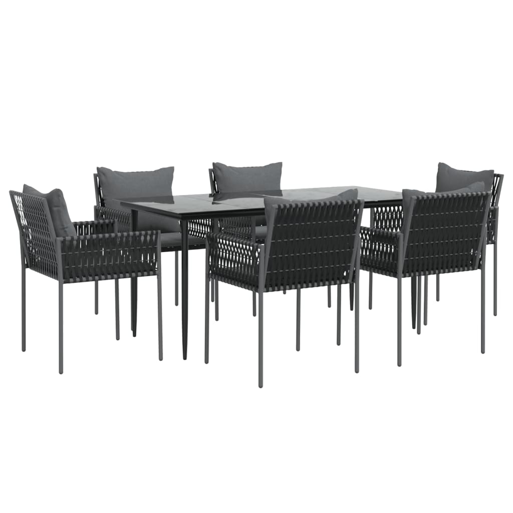 Ensemble à manger de jardin 7 pcs coussins résine tressée acier