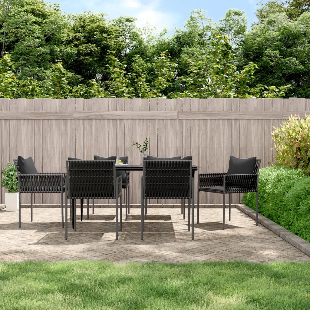 Ensemble à manger de jardin 7 pcs coussins résine tressée acier