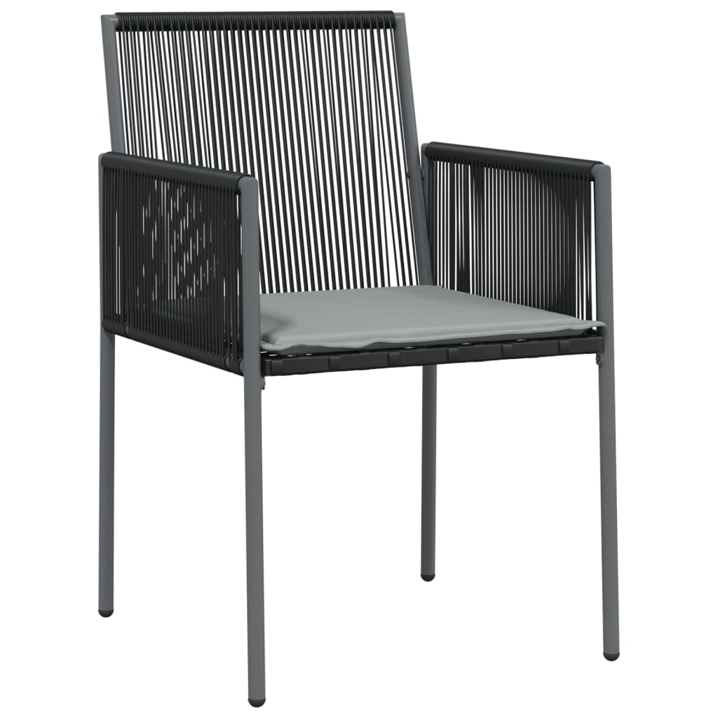 Ensemble à manger de jardin coussins 3 pcs noir rotin et acier