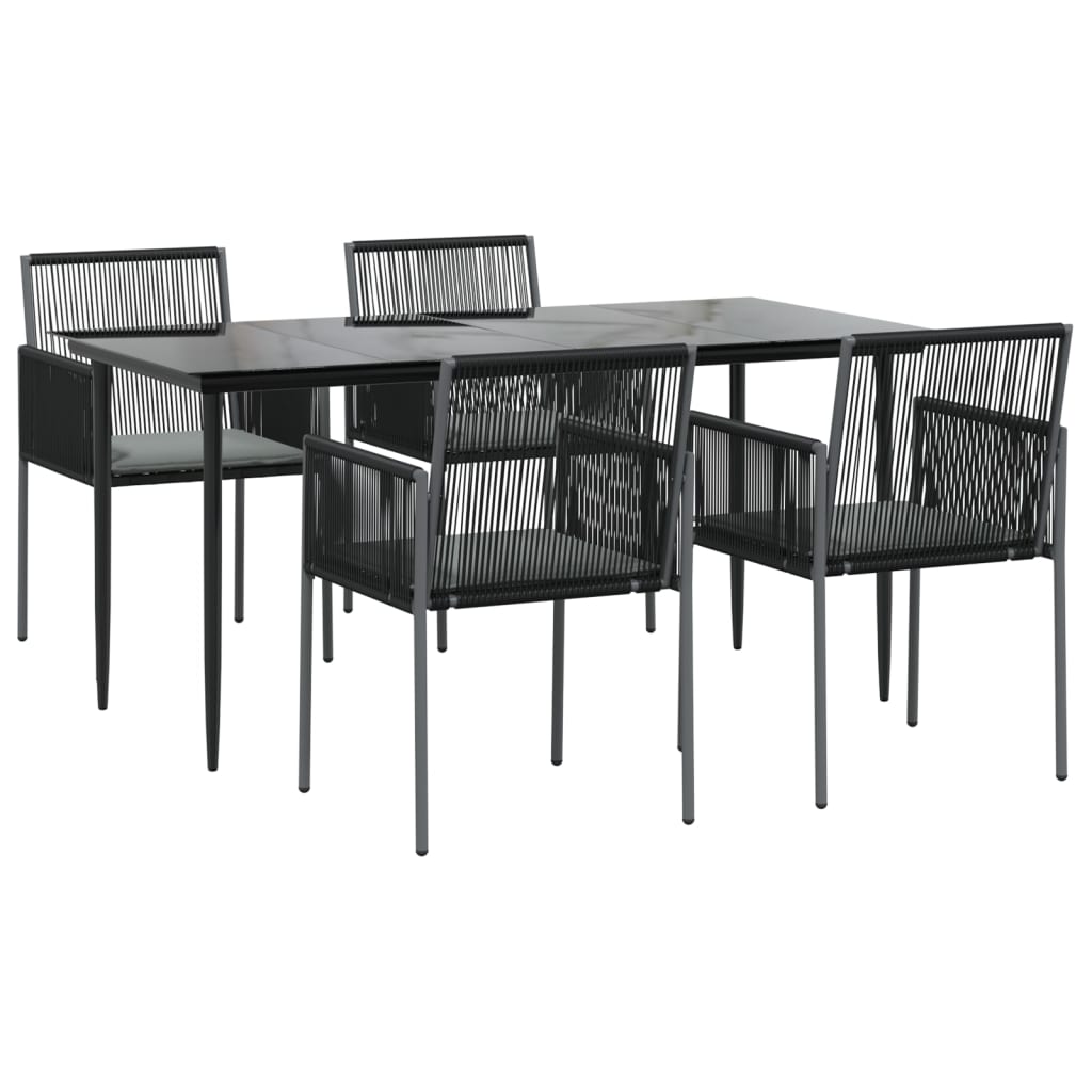 Ensemble à manger de jardin coussins 5pcs noir rotin et acier
