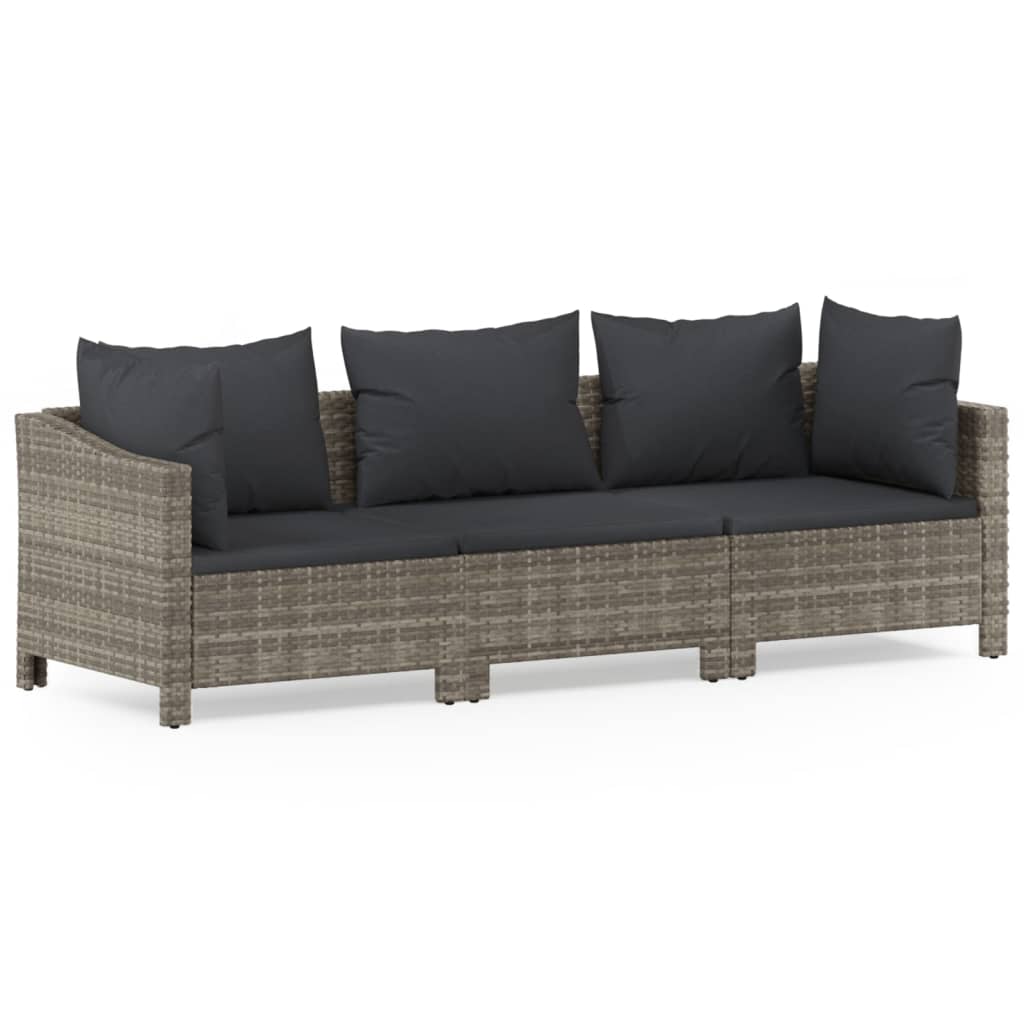 Salon de jardin 3 pcs avec coussins Gris Résine tressée