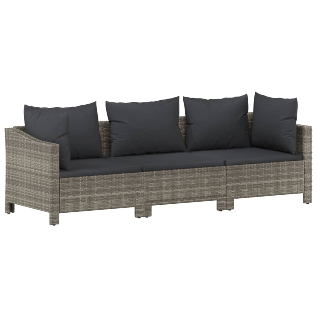 Salon de jardin 3 pcs avec coussins Gris Résine tressée