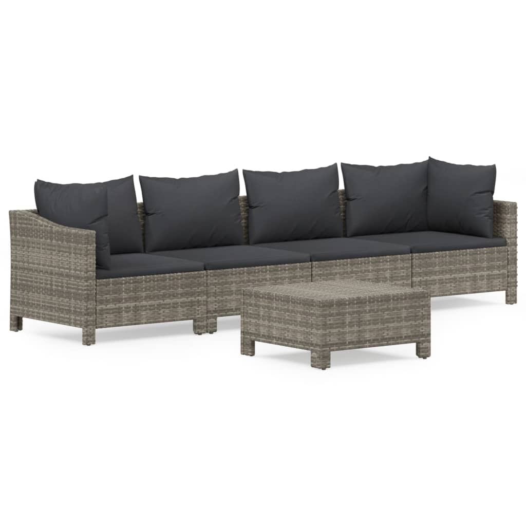Salon de jardin 5 pcs avec coussins Gris Résine tressée