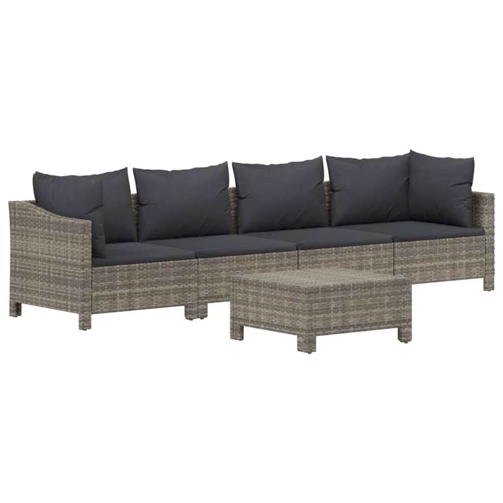 Salon de jardin 5 pcs avec coussins Gris Résine tressée