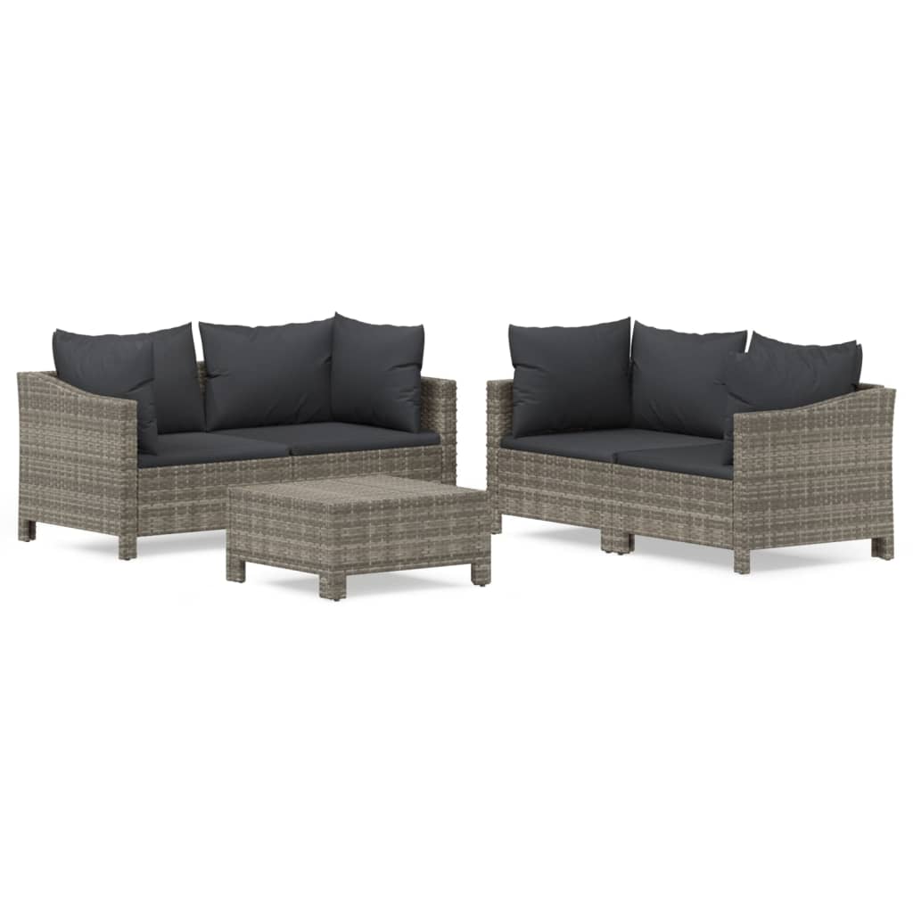 Salon de jardin 5 pcs avec coussins Gris Résine tressée