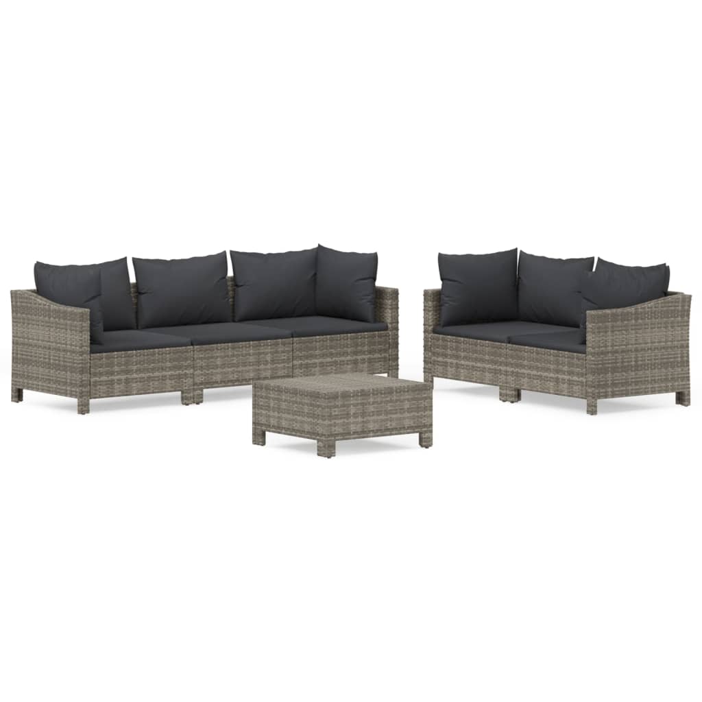 Salon de jardin 6 pcs avec coussins Gris Résine tressée