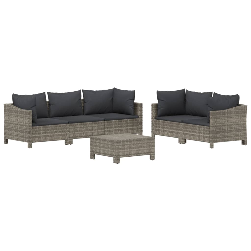 Salon de jardin 6 pcs avec coussins Gris Résine tressée