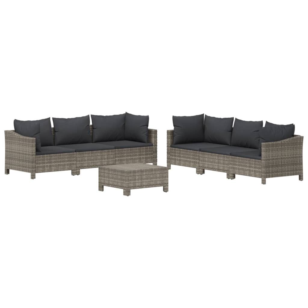 Salon de jardin 7 pcs avec coussins Gris Résine tressée