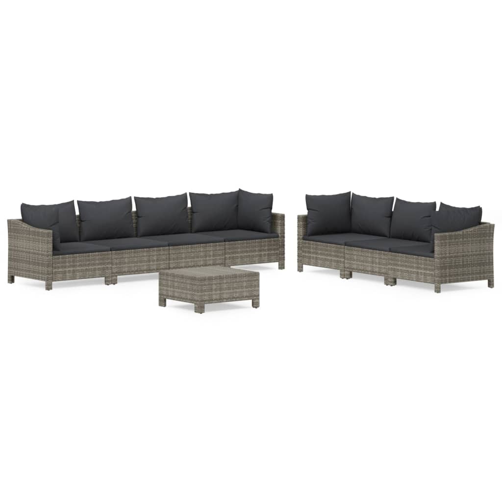 Salon de jardin 8 pcs avec coussins Gris Résine tressée