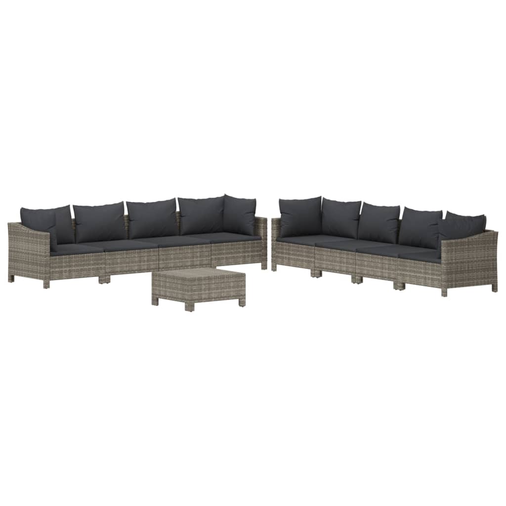 Salon de jardin 9 pcs avec coussins Gris Résine tressée