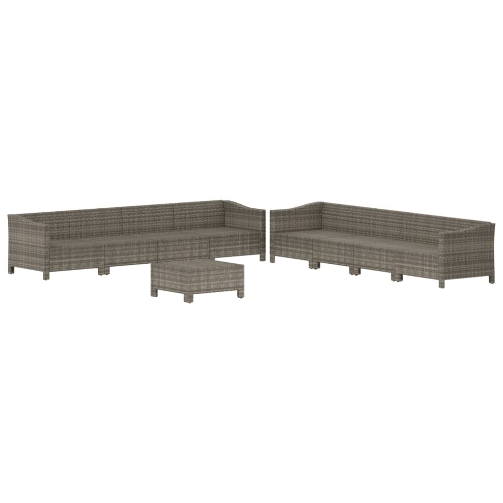 Salon de jardin 9 pcs avec coussins Gris Résine tressée