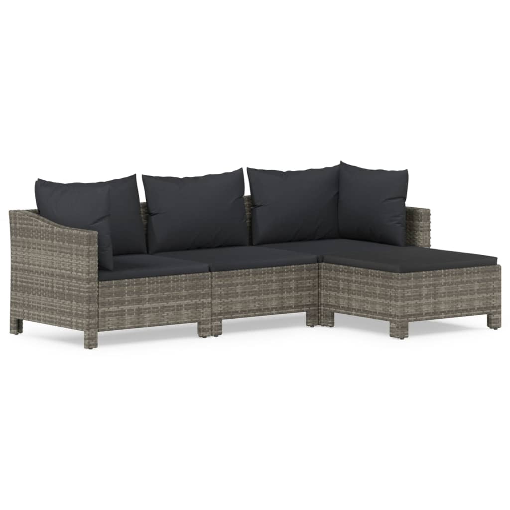 Salon de jardin 4 pcs avec coussins Gris Résine tressée