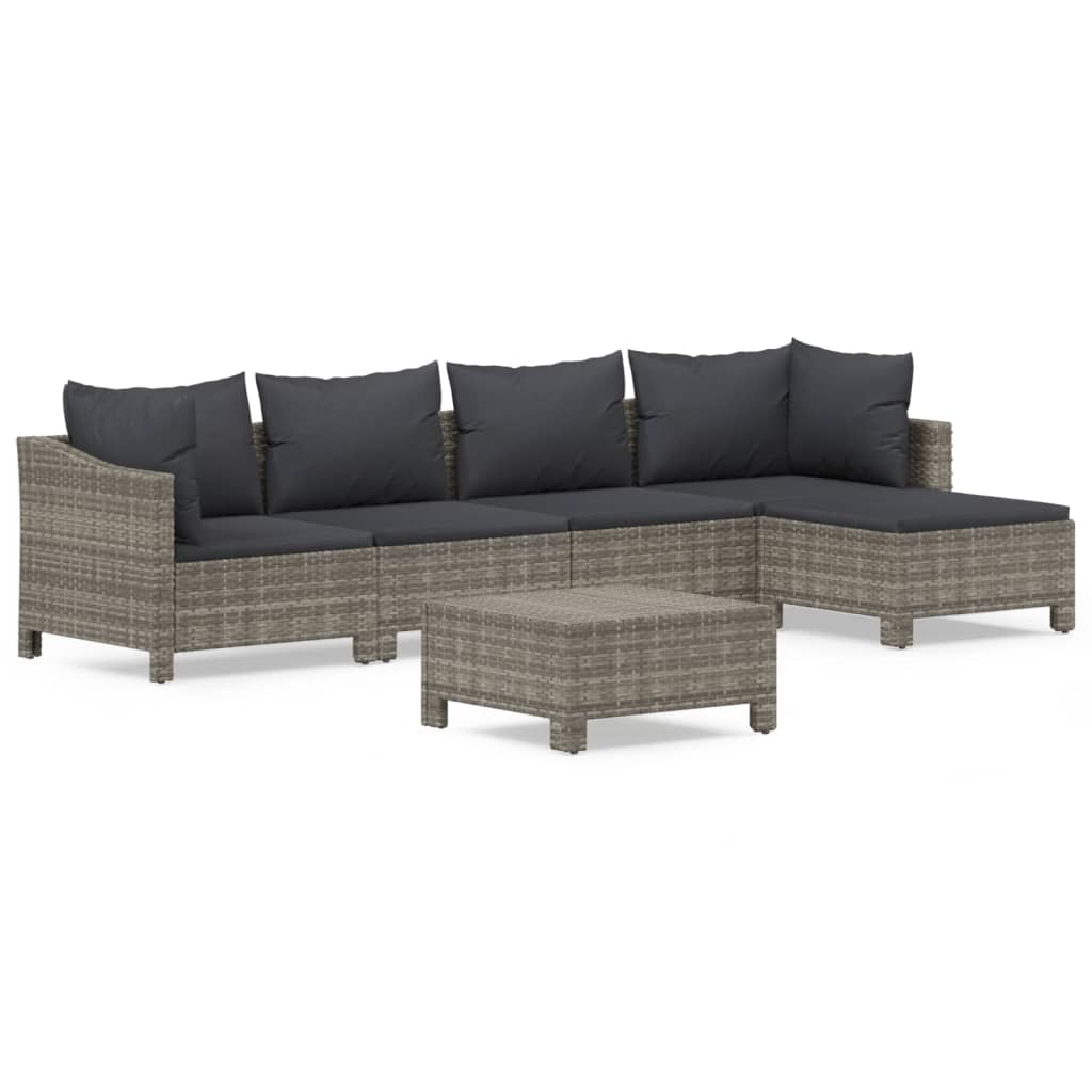Salon de jardin 6 pcs avec coussins Gris Résine tressée