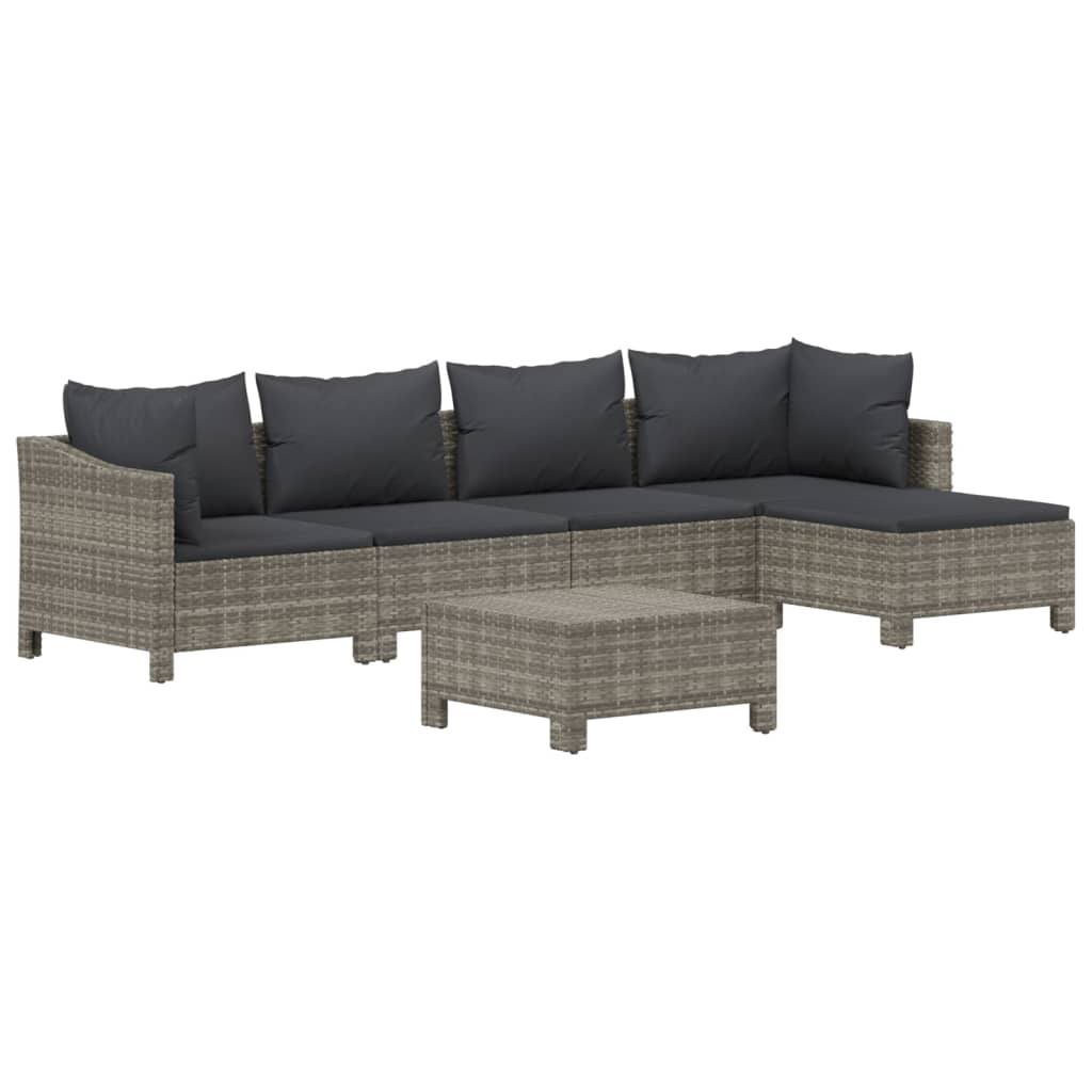 Salon de jardin 6 pcs avec coussins Gris Résine tressée