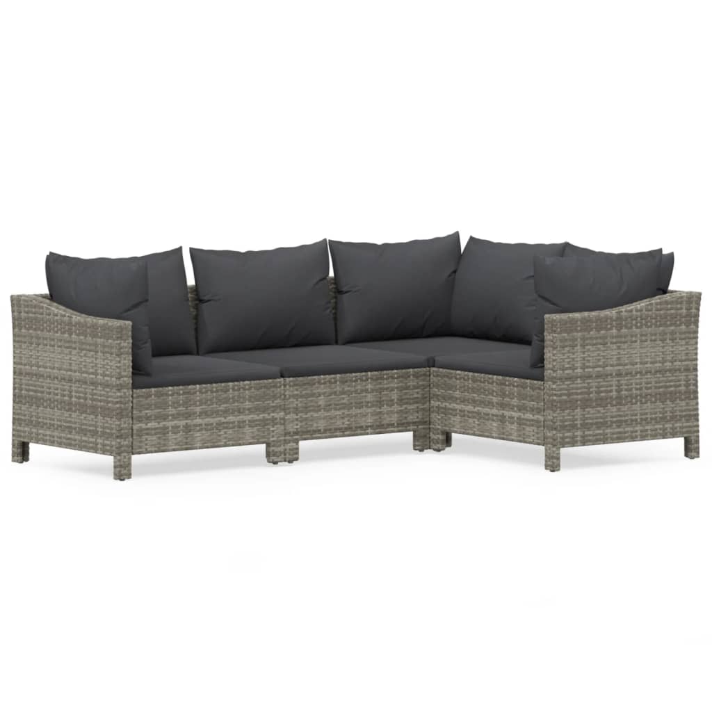 Salon de jardin 4 pcs avec coussins Gris Résine tressée