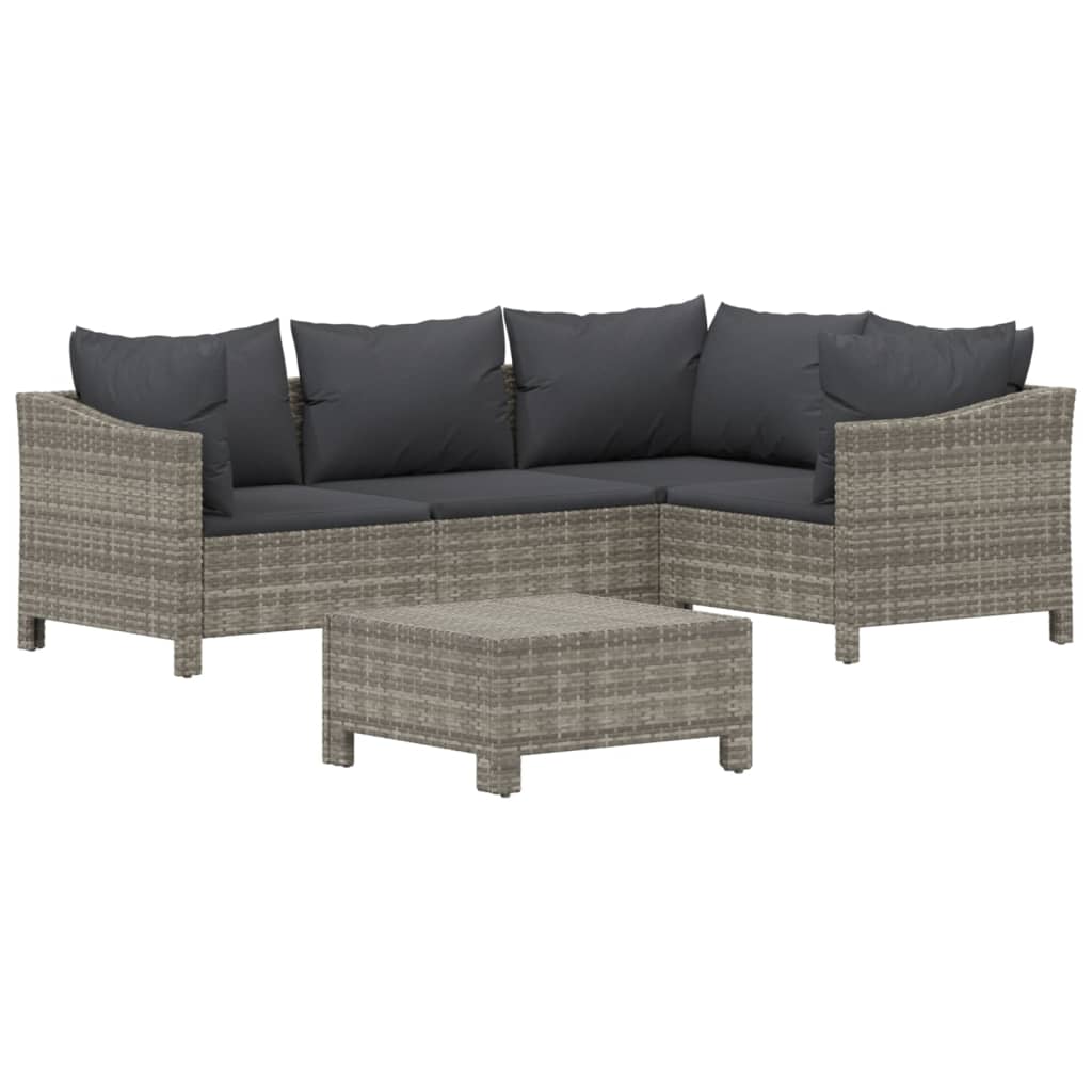 Salon de jardin 5 pcs avec coussins Gris Résine tressée
