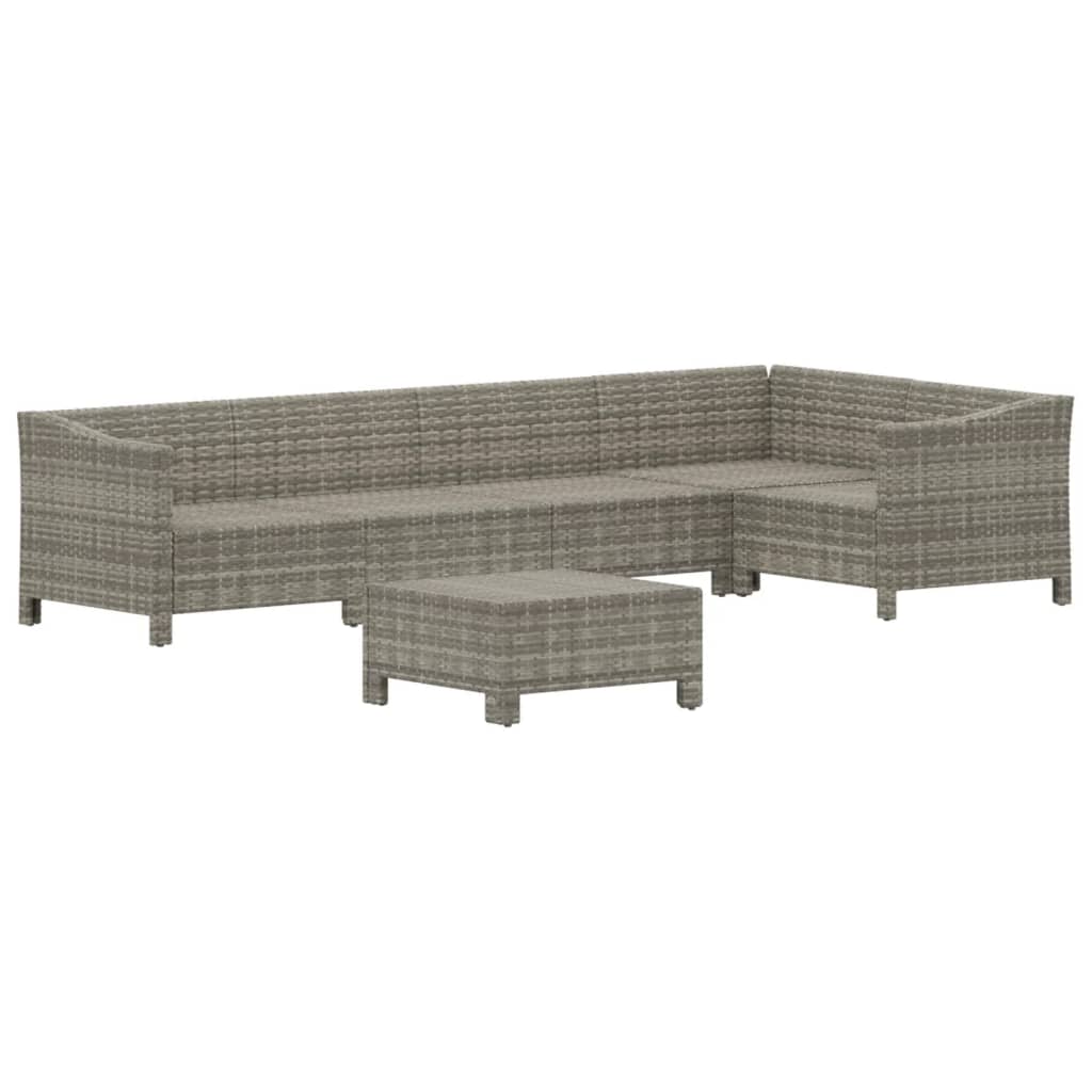 Salon de jardin 6 pcs avec coussins Gris Résine tressée