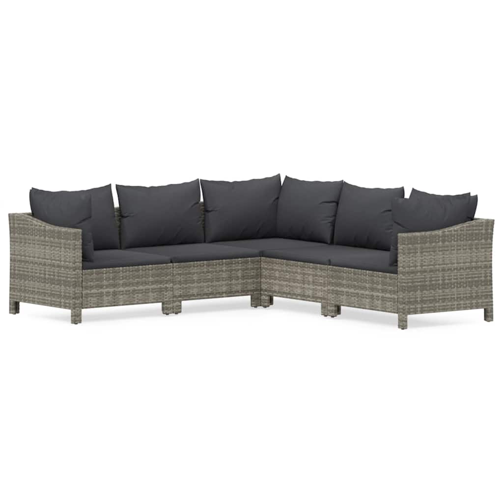 Salon de jardin 5 pcs avec coussins Gris Résine tressée
