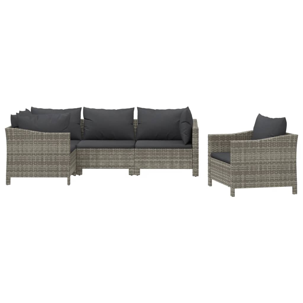 Salon de jardin 5 pcs avec coussins Gris Résine tressée