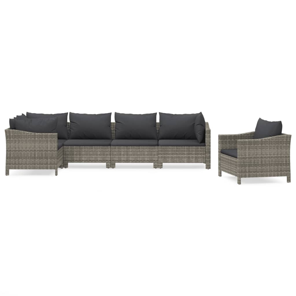 Salon de jardin 6 pcs avec coussins Gris Résine tressée
