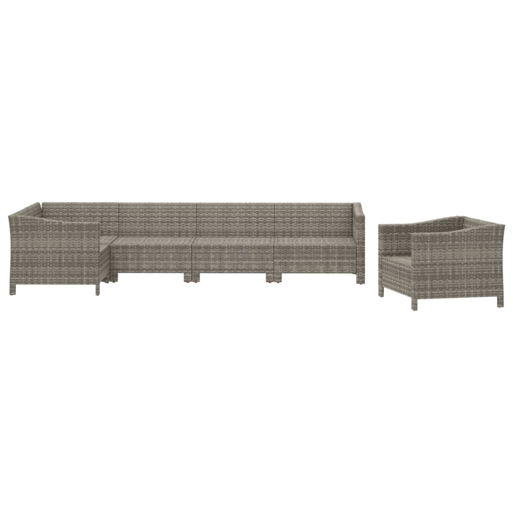 Salon de jardin 6 pcs avec coussins Gris Résine tressée
