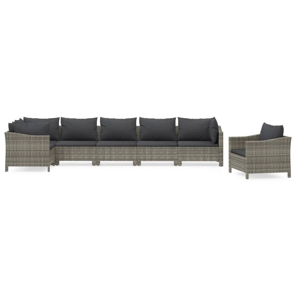 Salon de jardin 7 pcs avec coussins Gris Résine tressée