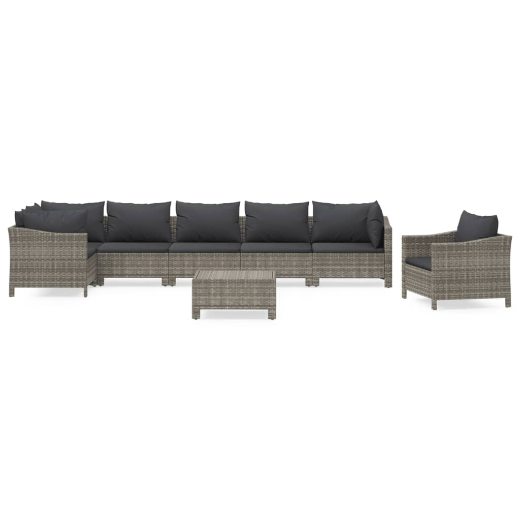 Salon de jardin 8 pcs avec coussins Gris Résine tressée