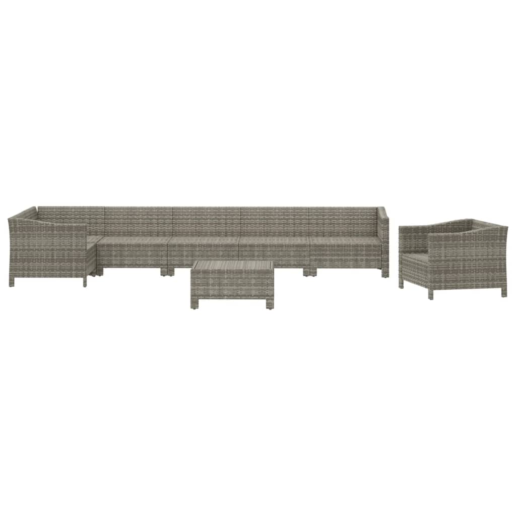 Salon de jardin 8 pcs avec coussins Gris Résine tressée
