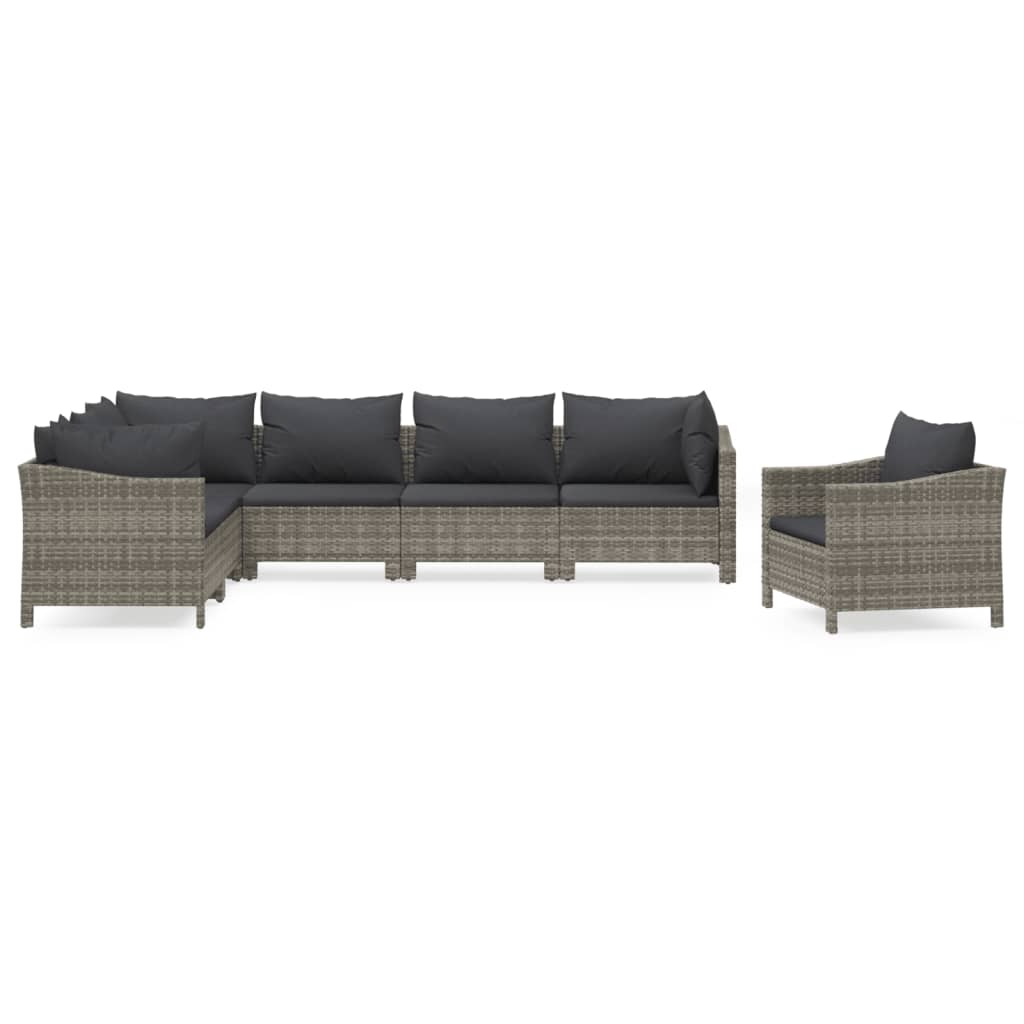 Salon de jardin 7 pcs avec coussins Gris Résine tressée