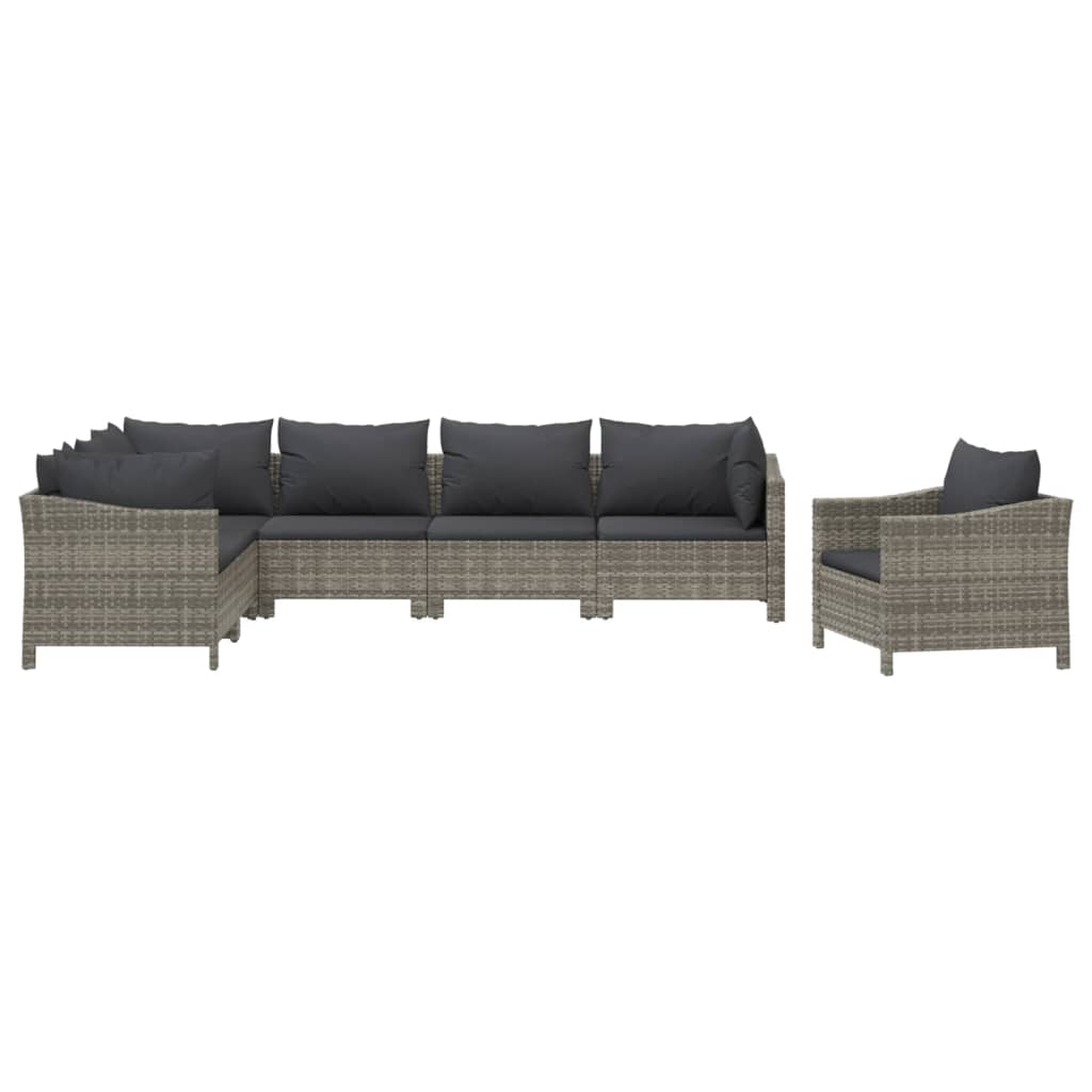 Salon de jardin 7 pcs avec coussins Gris Résine tressée