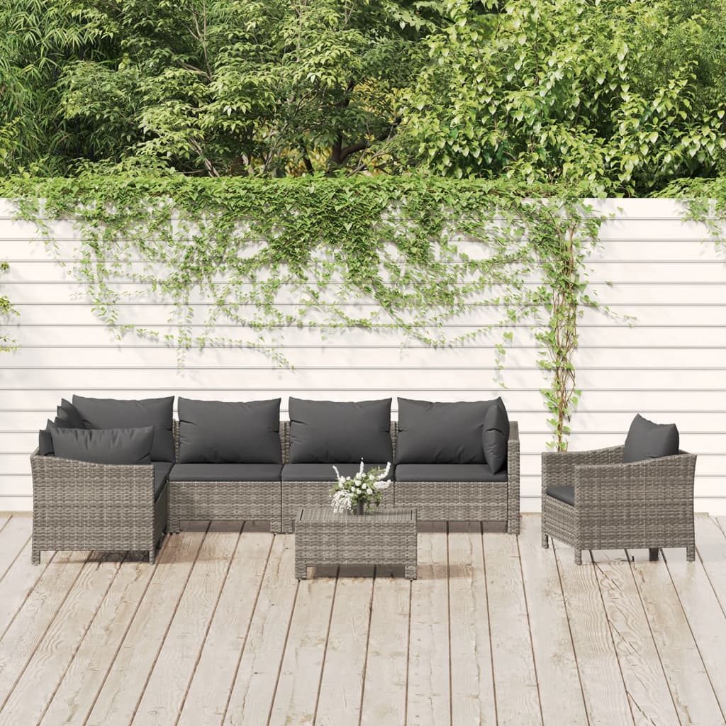 Salon de jardin 8 pcs avec coussins Gris Résine tressée