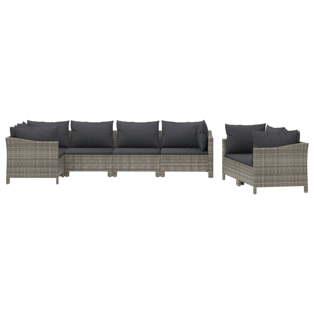 Salon de jardin 7 pcs avec coussins Gris Résine tressée