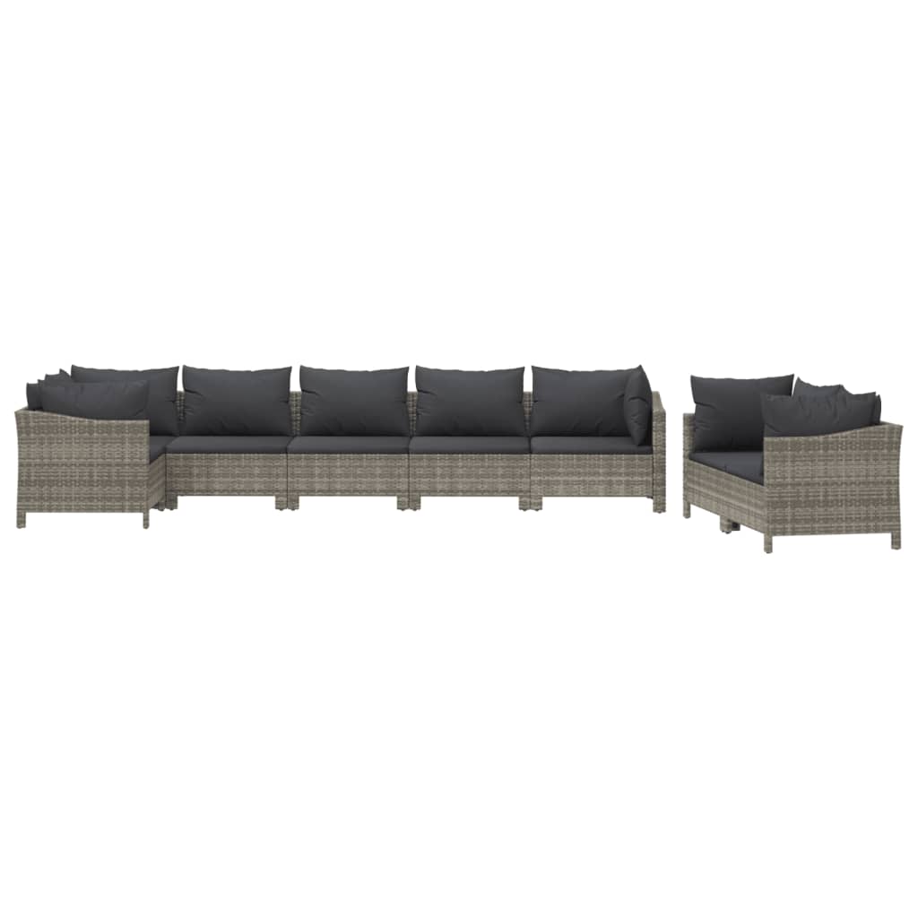 Salon de jardin 8 pcs avec coussins Gris Résine tressée