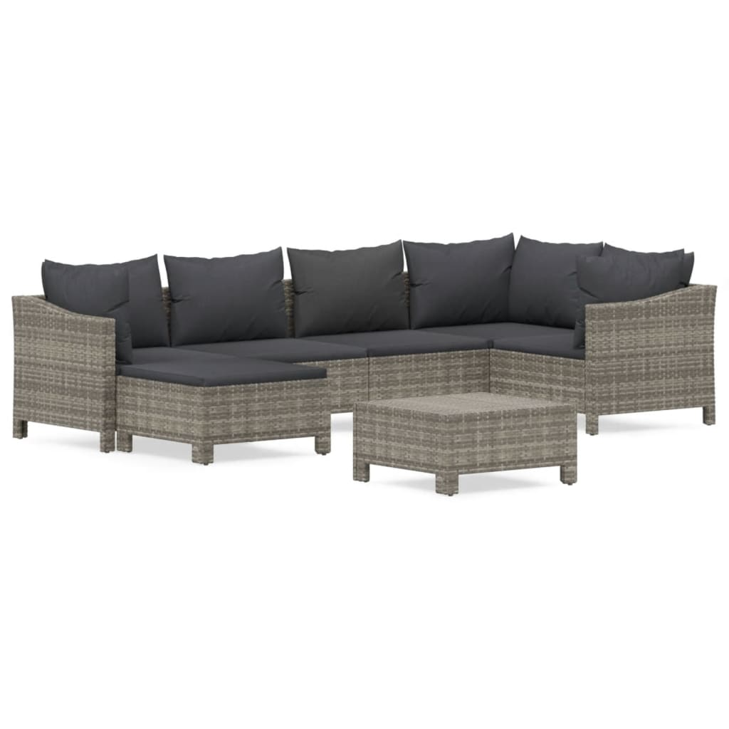 Salon de jardin 7 pcs avec coussins Gris Résine tressée