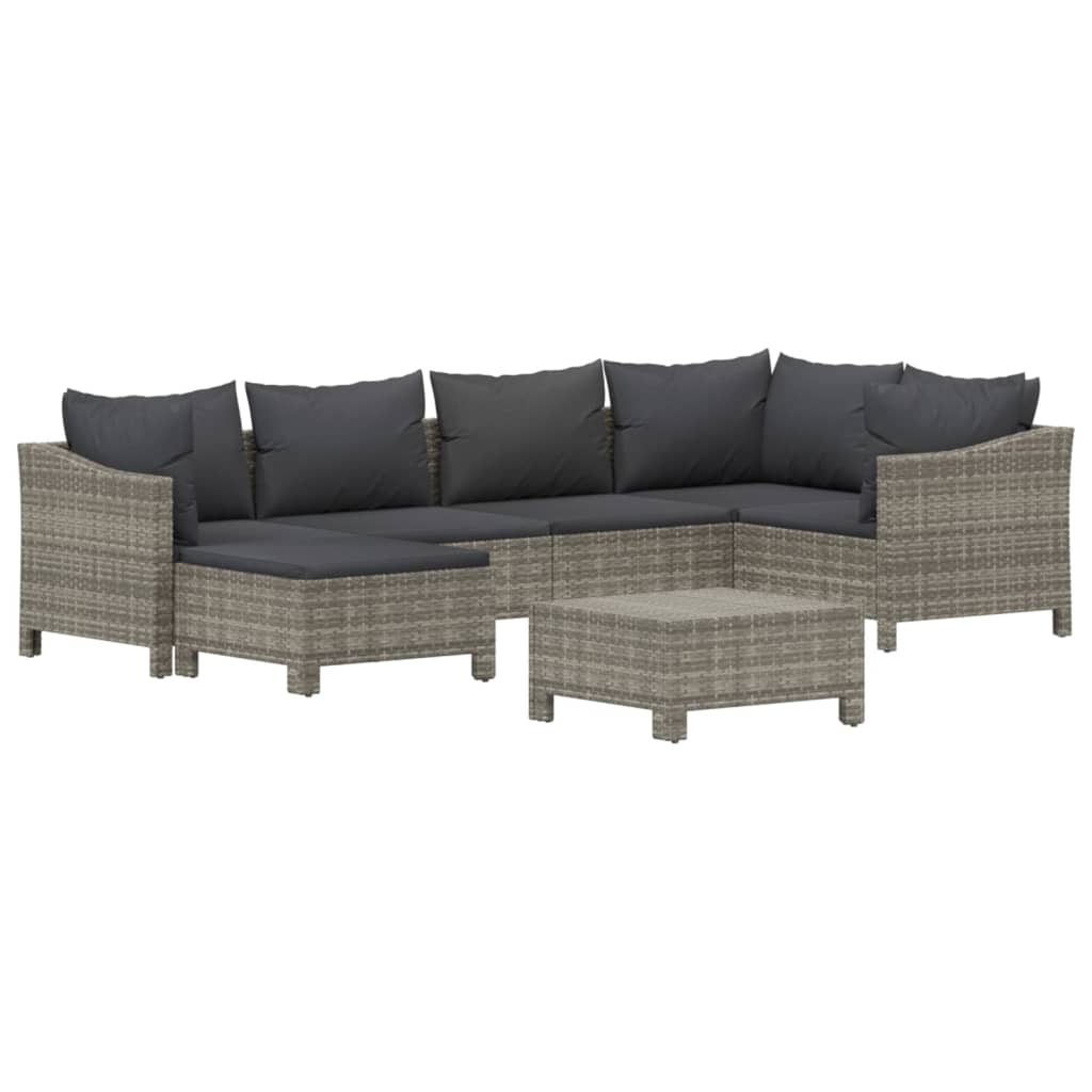Salon de jardin 7 pcs avec coussins Gris Résine tressée