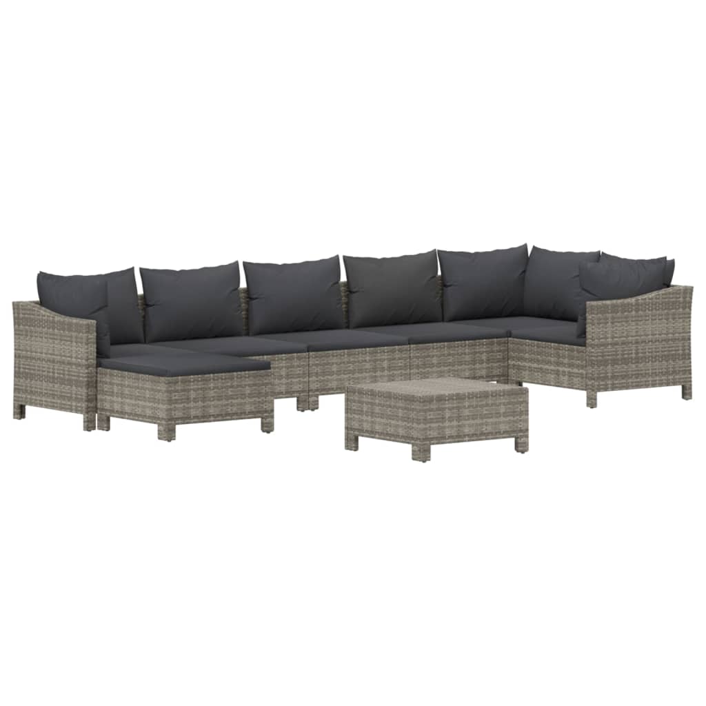 Salon de jardin 8 pcs avec coussins Gris Résine tressée