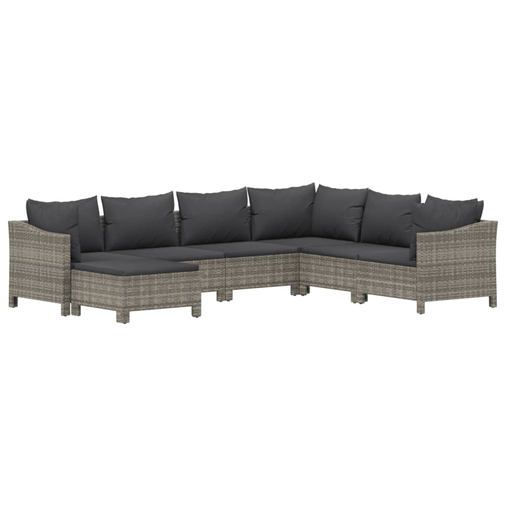 Salon de jardin 7 pcs avec coussins Gris Résine tressée