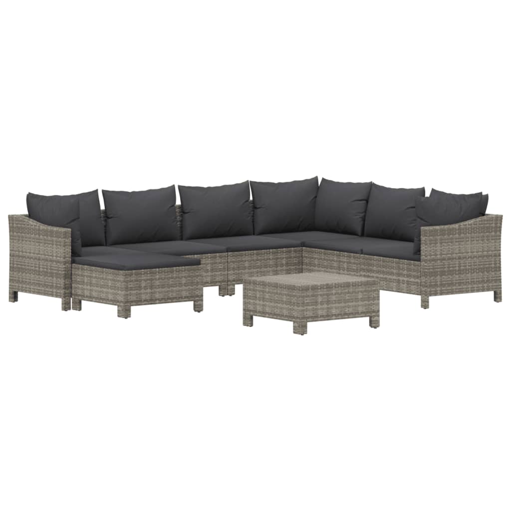 Salon de jardin 8 pcs avec coussins Gris Résine tressée