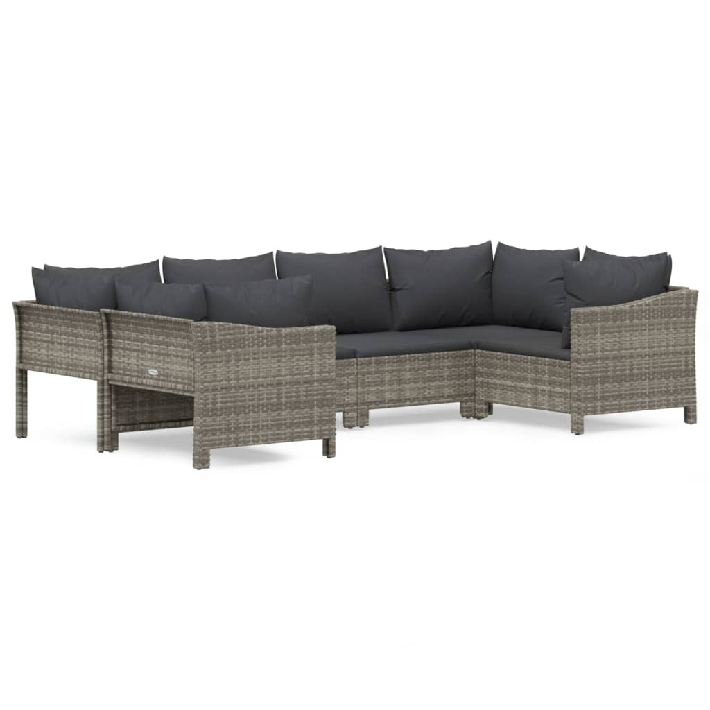 Salon de jardin 6 pcs avec coussins Gris Résine tressée