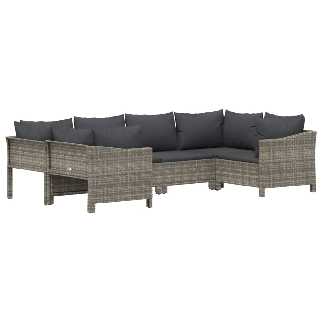 Salon de jardin 6 pcs avec coussins Gris Résine tressée