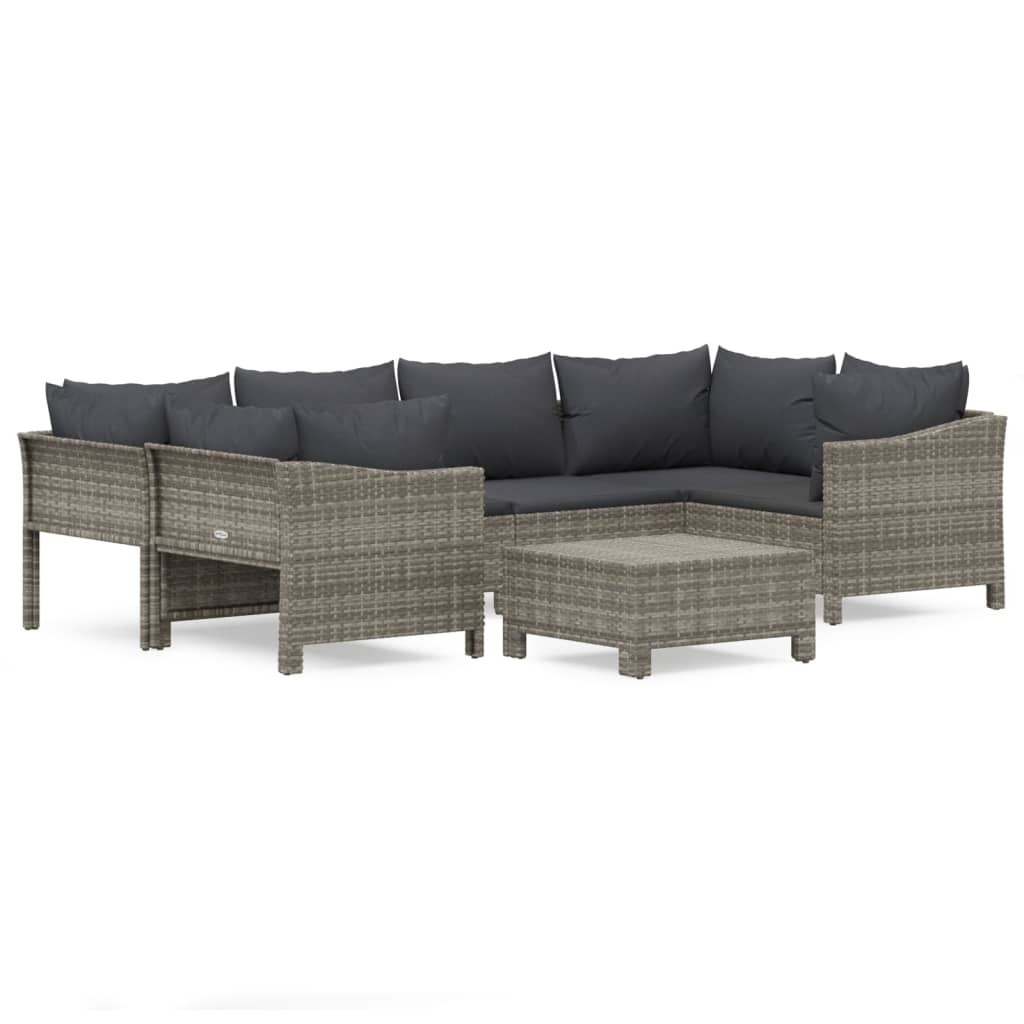 Salon de jardin 7 pcs avec coussins Gris Résine tressée