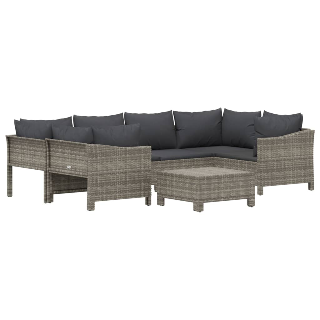 Salon de jardin 7 pcs avec coussins Gris Résine tressée