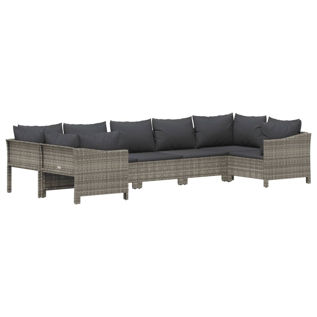 Salon de jardin 7 pcs avec coussins Gris Résine tressée